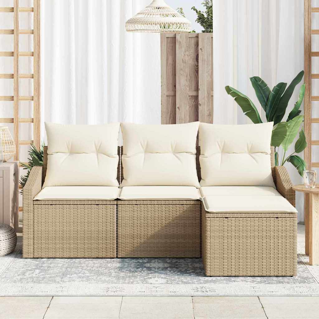 Garten-Sofa-Set mit Kissen mit Speicher 4 pcs Beige und Creme